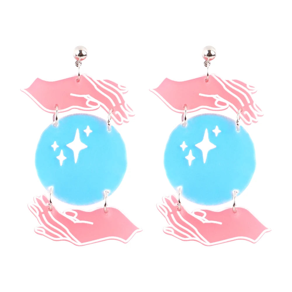 New Creative Cartoon Ball Pendant Earrings Iridescent Color Red Hand Blue Planet Acrylic Resin Drop Earrings for Women Jewelry