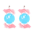 New Creative Cartoon Ball Pendant Earrings Iridescent Color Red Hand Blue Planet Acrylic Resin Drop Earrings for Women Jewelry