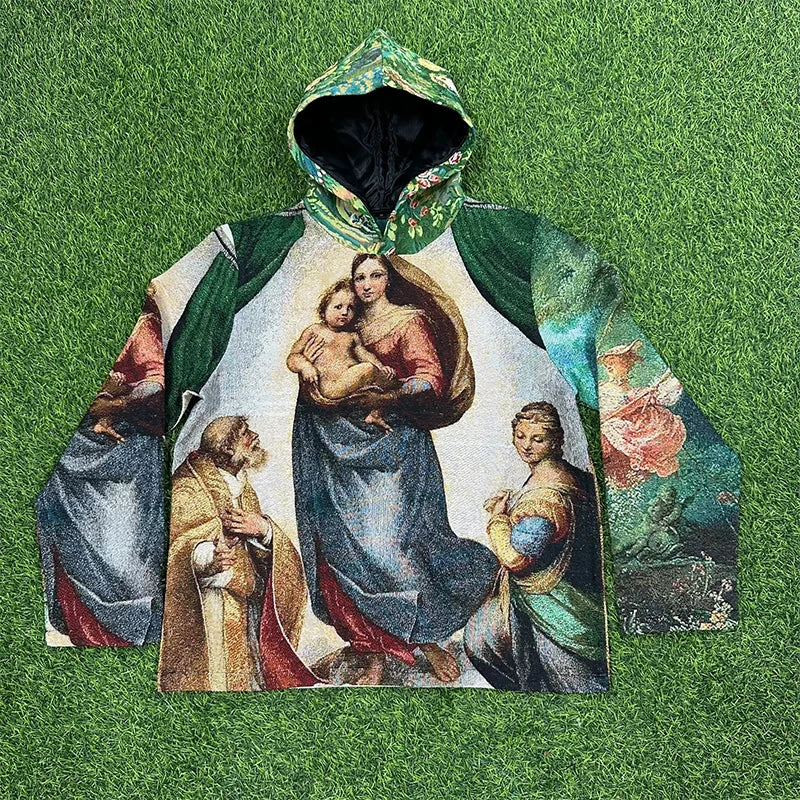 Custom Woven Tapestry Hoodie Manufacturer Famous Paintings Basketball Player Pattern Men's Spring Fashion Clothing High Quality