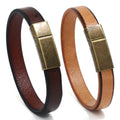 Punk Style Stainless Steel Magnetic Buckle Black Brown Plain Real Genuine Cow Leather Cuff Bracelet Jewelry for Men MegaBDM