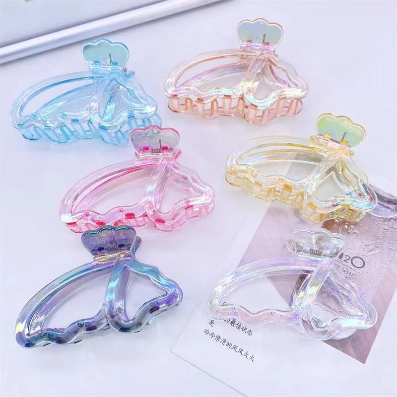 2022 New Gradient Color Women Plastic butterfly  Sparkling Hair Clips Simple Fashion Hair Claw Clip for Girls Hair Accessories