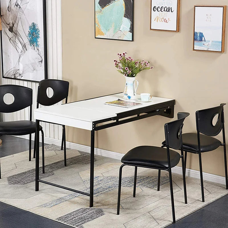Apartment Furniture White Wooden Panel Iron Frame Wall Mounted Rack Folding Mini Flat Design Luxury Modern Dining Table