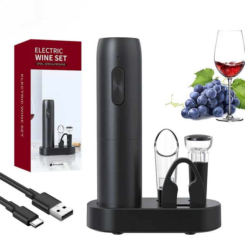 MUYI New Design 4-in-1 Eco-Friendly Plastic Lithium Rechargeable Electric Wine Bottle Opener Set