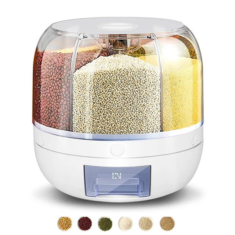 Kitchen Organizer Rice Storage Airtight Food Container PET Plastic Rotating Grain Bulk Cereal Rice Bucket Dispenser