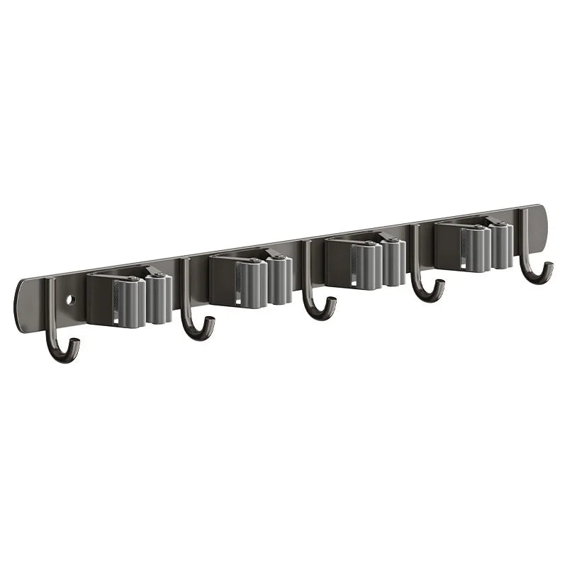 Multi-Purpose Wall-Mounted Stainless Steel Mop Rack Punching Bathroom Broom Storage Clip Metal Material Manufacturer Wholesale