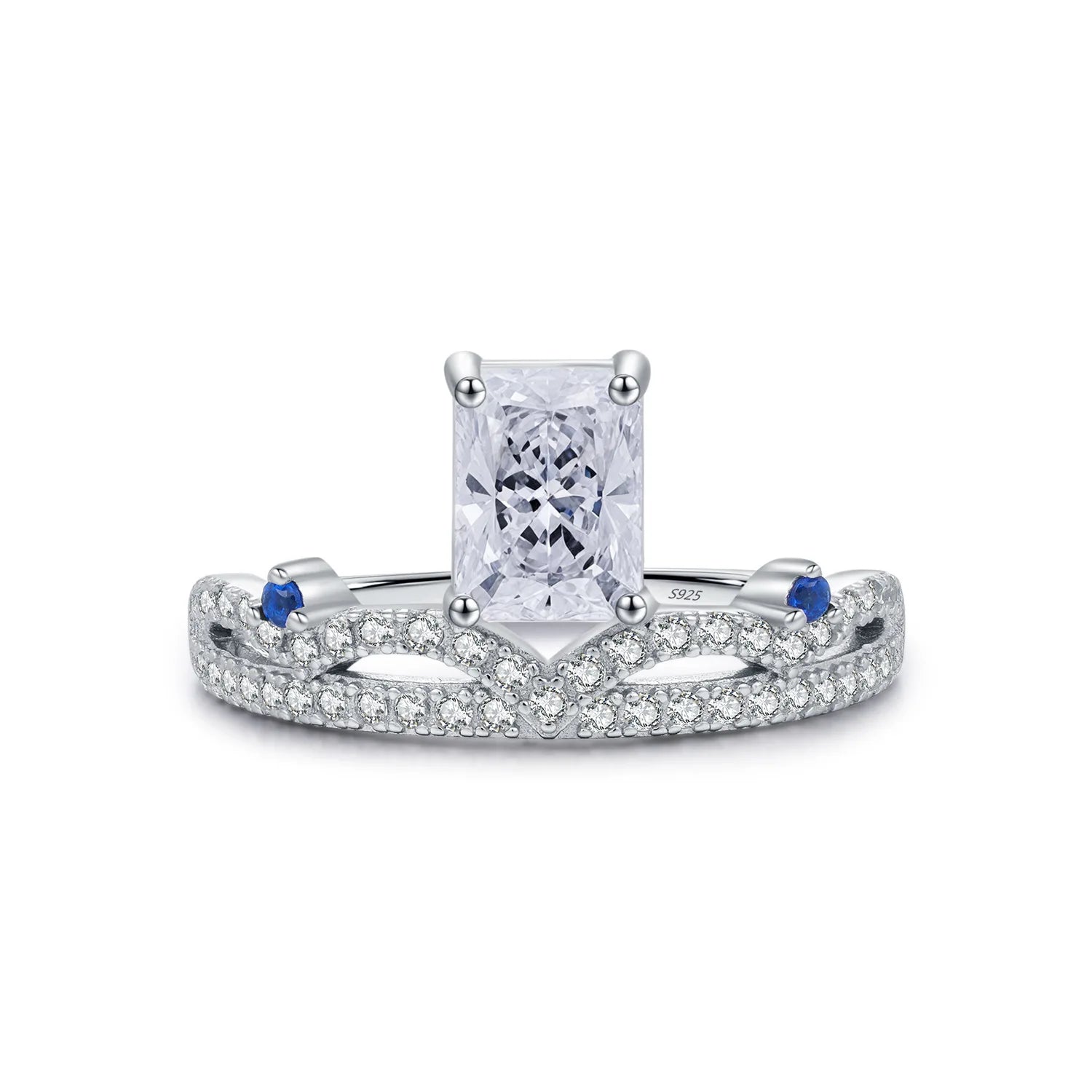 Daidan 925 Silver Ring Fine Jewelry Luxury Princess Crown Rectangle Zirconia Crown Ring