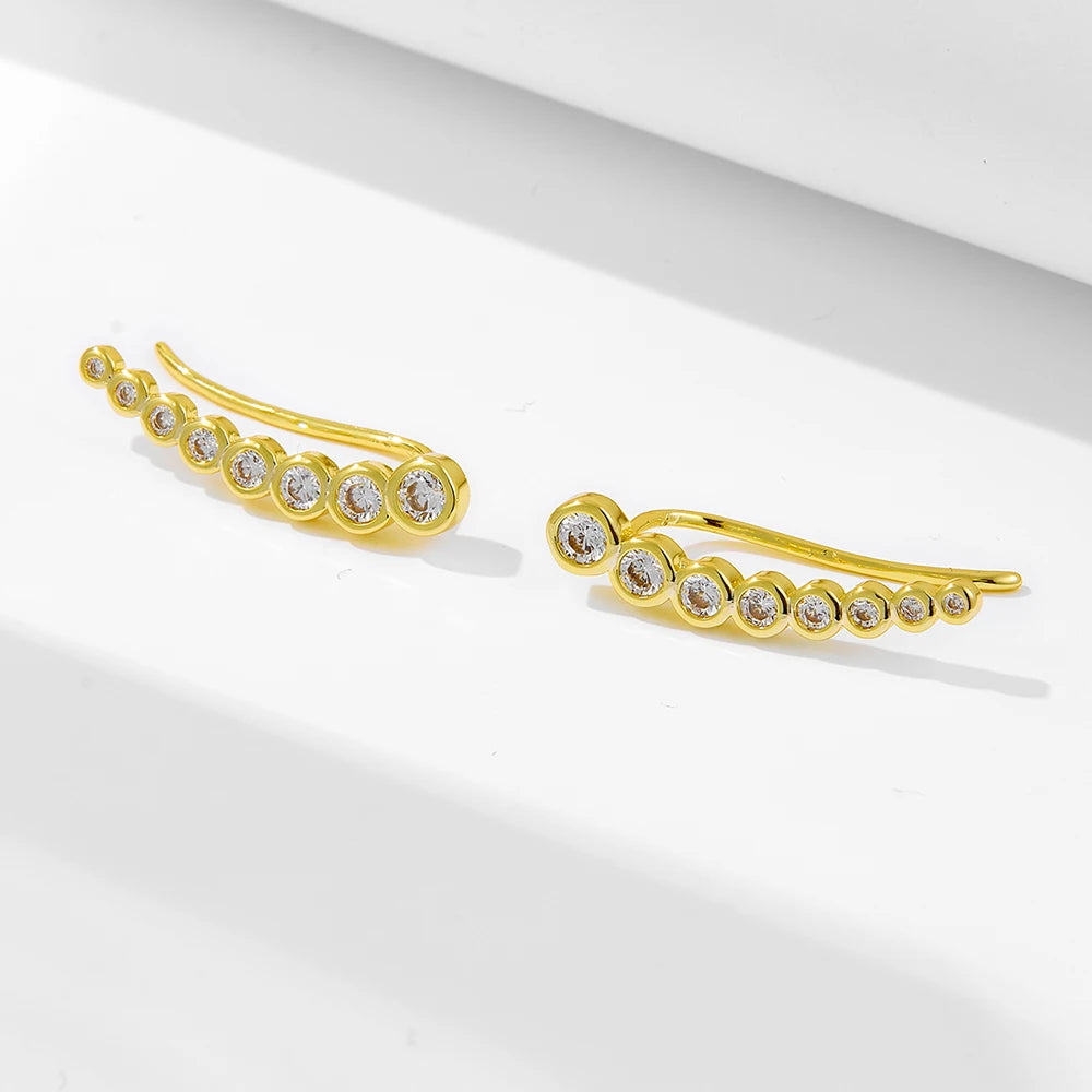 Simple Fashion Jewelry 925 Sterling Silver Ear Hook Ear Clip Geometric Beaded Zircon Climber Cuff Earrings for Women