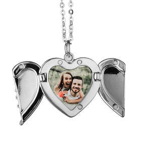 Modern Design Custom Jewelry Decor Sublimation Heart Wing Open Necklaces with Aluminium Plate Chain for Wedding Anniversary