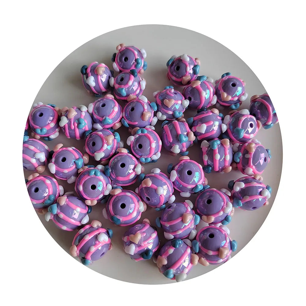 100pcs Mixed AB Pearl Acrylic Hand Painting Oil Drop Beads Heart Round Cube Gumball Beads for Necklace Bracelet Jewelry DIY