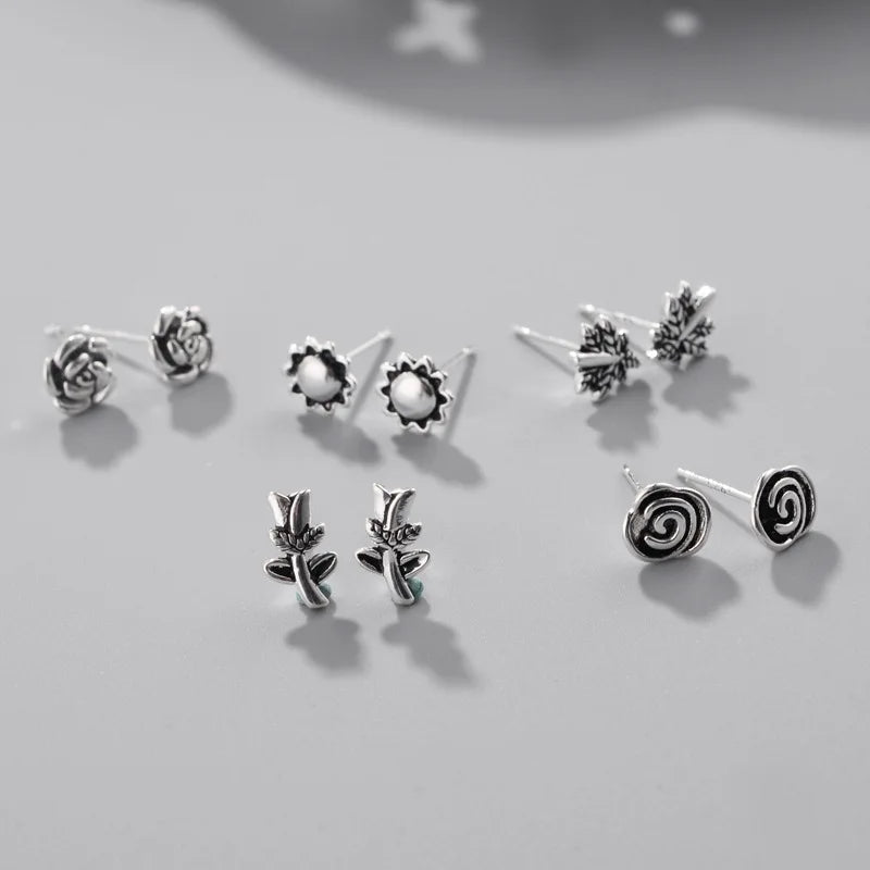 925 Sterling Silver Earrings Rose Retro Wholesale Women's Korean Fashion Earrings a Variety of New Matching