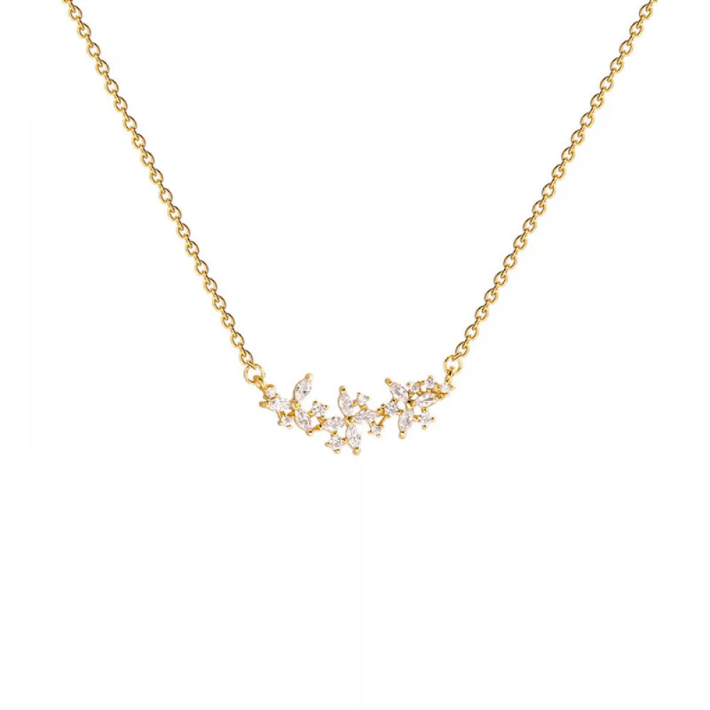 Summer New Simple Exquisite Petal Stainless Steel Flower Pendant Zircon Women Diamond Necklace
