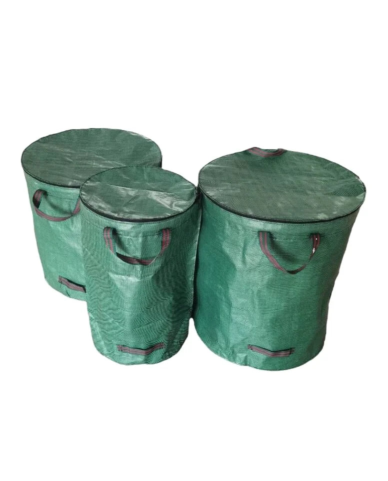3-Pack Heavy Duty 72-Gallon Recyclable Coated Garden Waste Bag with Lid Reusable Home Gardening Lawn Yard Waste Trash Bags