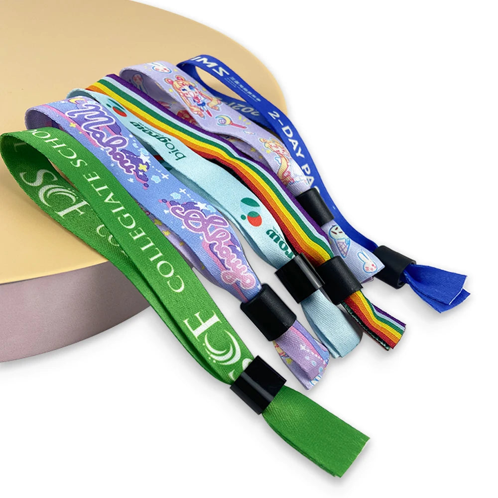 Bulk Cheap Oem Festival Wristband Soft Fabric Wrist Band Adjustable Ribbon Woven Bracelet Custom logo