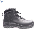 Black Style Rubber Outsole Medium Cut  Genuine Leather Steel Toe Safety Shoes