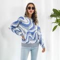 European and American Wave Pattern Knitted Sweater Loose Color Block Knitwear Casual Dye Jacquard Pullover Sweater for Women
