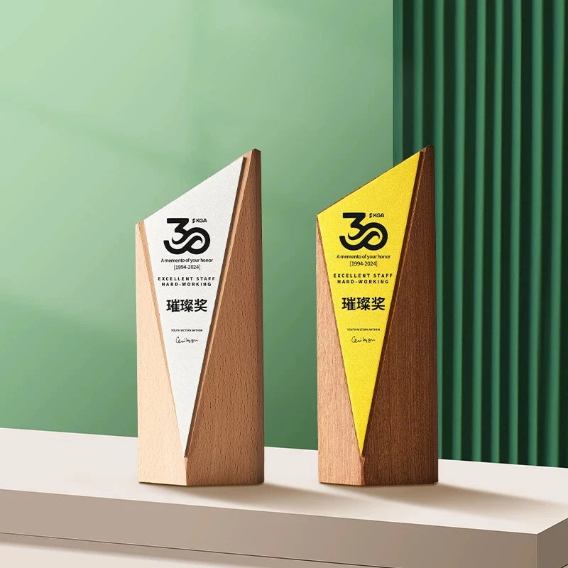 Personalized Silver Metal Plated Wooden Trophy Awards MH-J0401