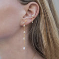 Hot Selling Brass Cz Flower Stud Earring Tassel Petal Gold Plated Pendant Crystal Earrings for Women