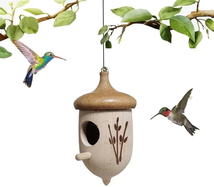 Garden Rustic Acorn Wooden Hummingbird Humming Bird House for Outdoors Hanging