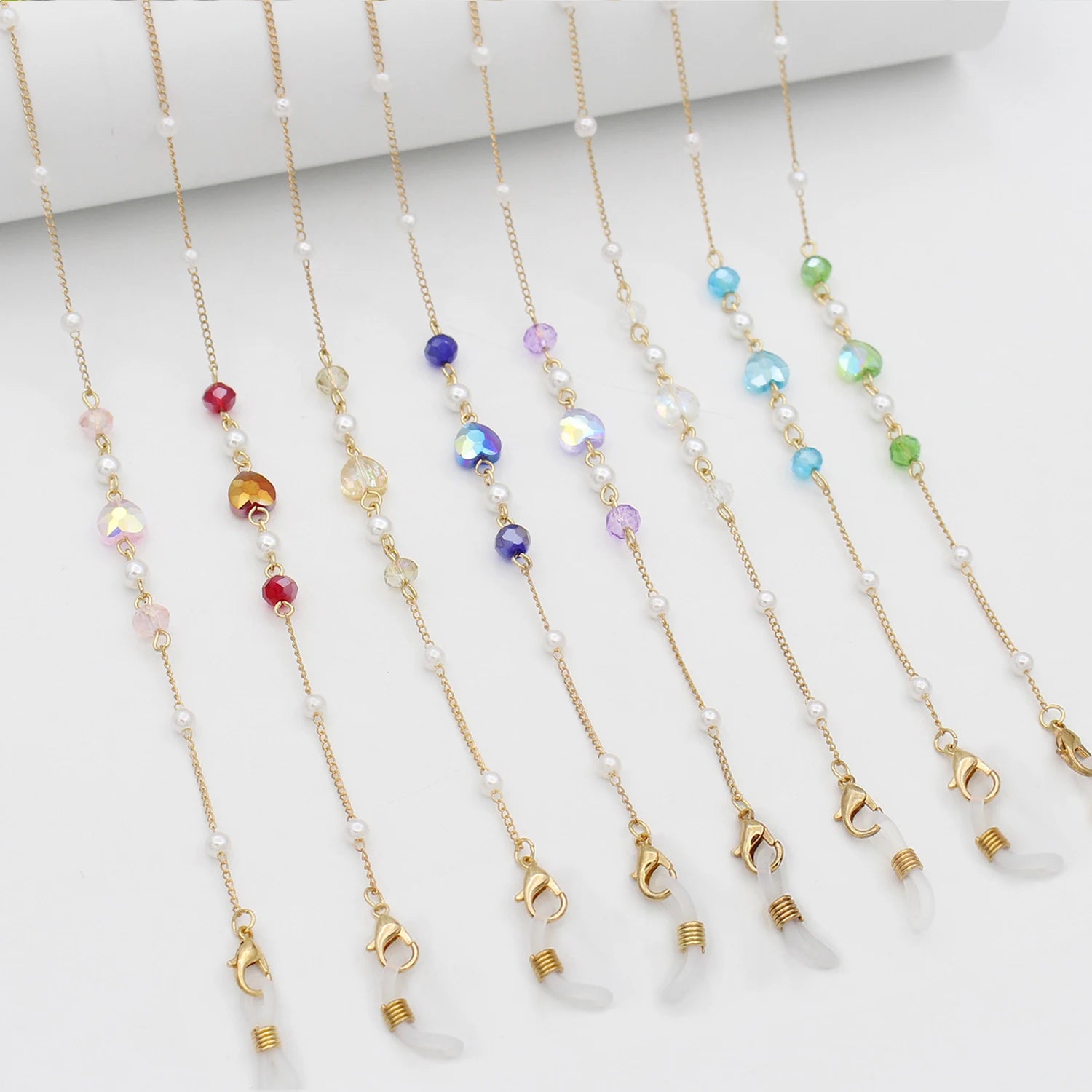 Colorful Heart Crystal Pearl Glasses Chain Facemask Strap Masking Lanyard Sunglasses Chains Masking Necklace Eyeglass Retainer