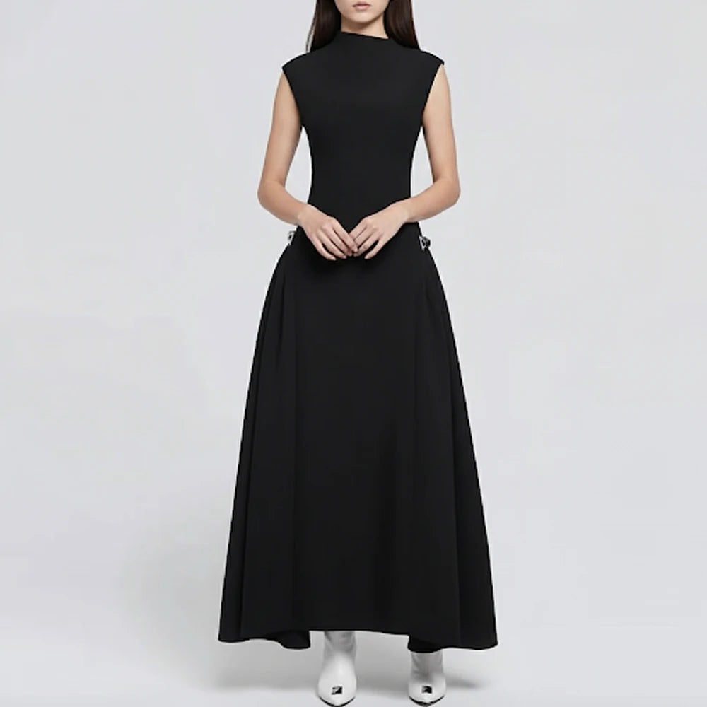 Brand Customization Niche Women's High Waist Banquet Dress Sleeveless Flared Design Maxi Gowns Party Dress Women Lady Elegant