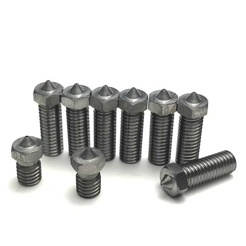 Tungsten Carbide 3D Printing Nozzle 0.4/0.5/0.6mm V6/Volcano Fountain Cemented Carbide OEM Supported