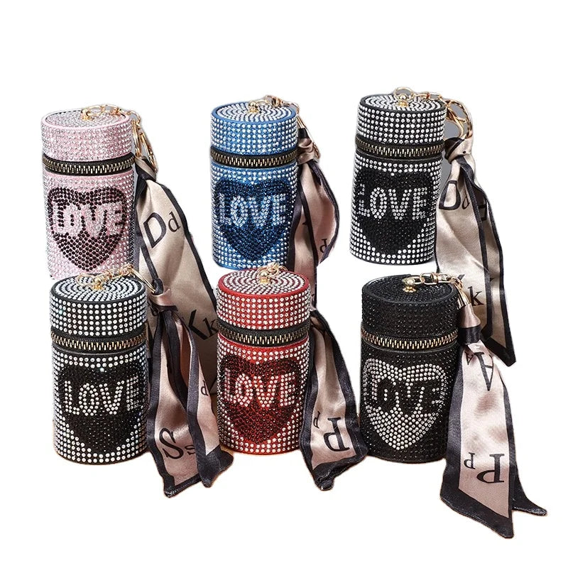 Sparkle Lip Gloss Bag Shinny Coin Purse Bling Wallet Bag Pendant  Lipstick Holder Key Chain Bag Leather Pouch Keychain for Girls