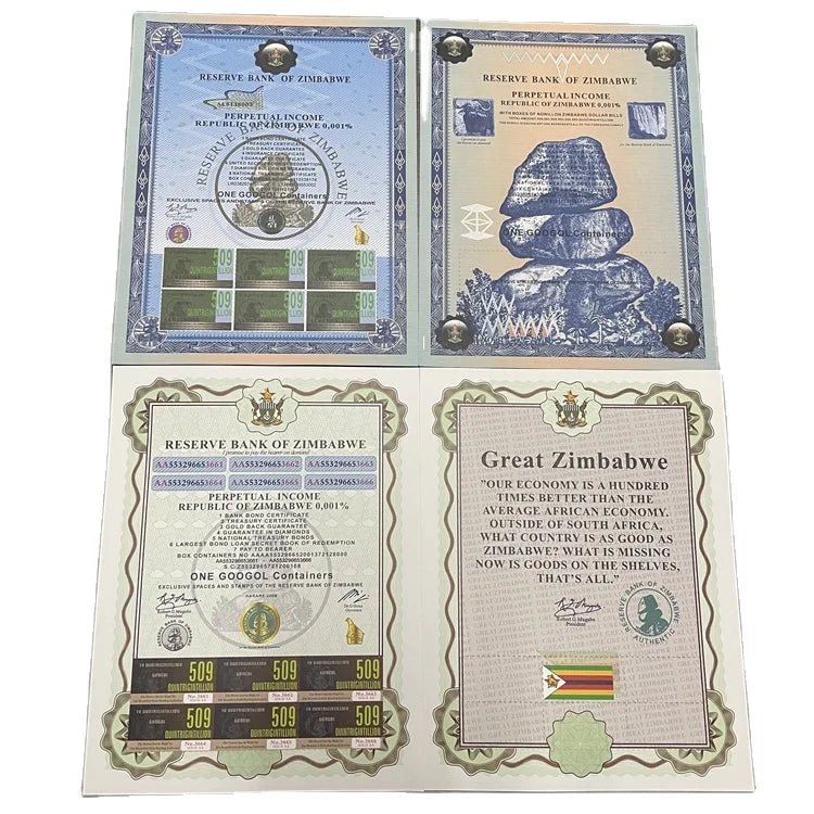 Free Shipping UV Printing Zimbabwe Bond Paper Certificate Scroll for Collection and Gifts