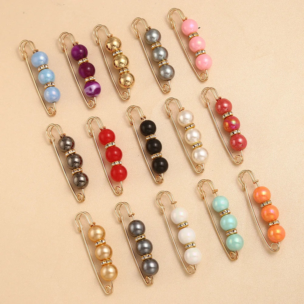 Factory Wholesale Gold Plated Multicolored Small Pearl Safety Pin /Brooch Pins Sweater/Collar/Dress/pants Fixed Buckle