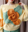 2026 Knitwear Supplier Custom Ladies Knitted Embroidery Jumper Sweet Candy Color Custom Embroidered 3d Flower Sweater for Women