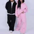 Women's Plus Size Two-Piece Set Oversize Wide Leg Sweat Pants & Zip-Up Hoodie for Autumn Workouts Workout Tracksuit for Women