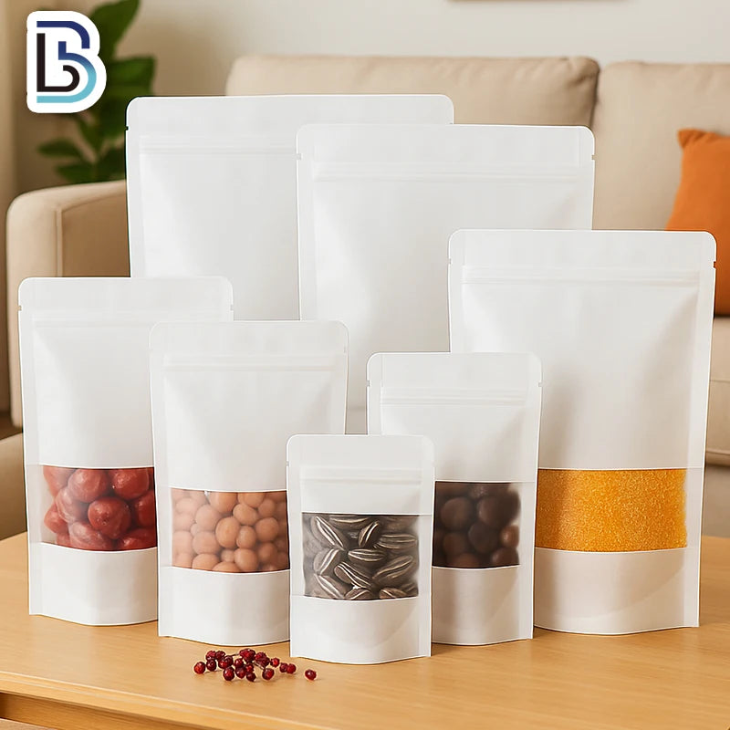 Lebei Packing 2026 Stand Coffee Pouch Black Kraft Paper Reusable Ziplock Window Self-Supporting Stand Bag for Sugar