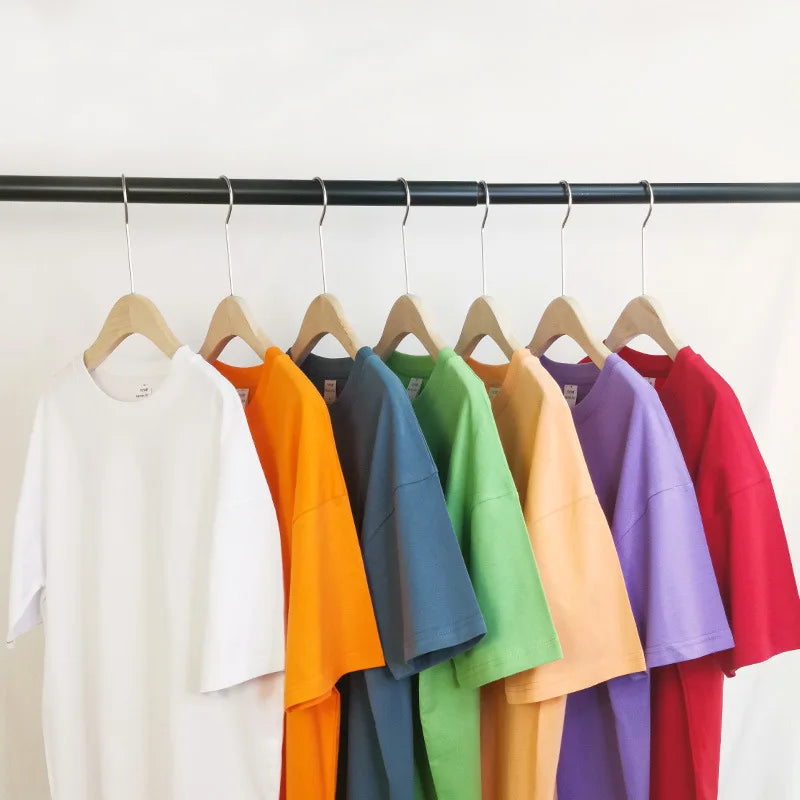 Casual Men's Summer Oversize T-shirts Multicolor Solid Jersey Drop Shoulder O-Neck Plain Design Comfortable Camiseta Hombre
