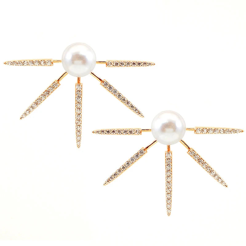 Unique Pearl Stud Earrings 925 Sterling Silver Gold Plated Wholesale Jewelry Diamond Cubic Zirconia Rhodium 18k Earring for Lady