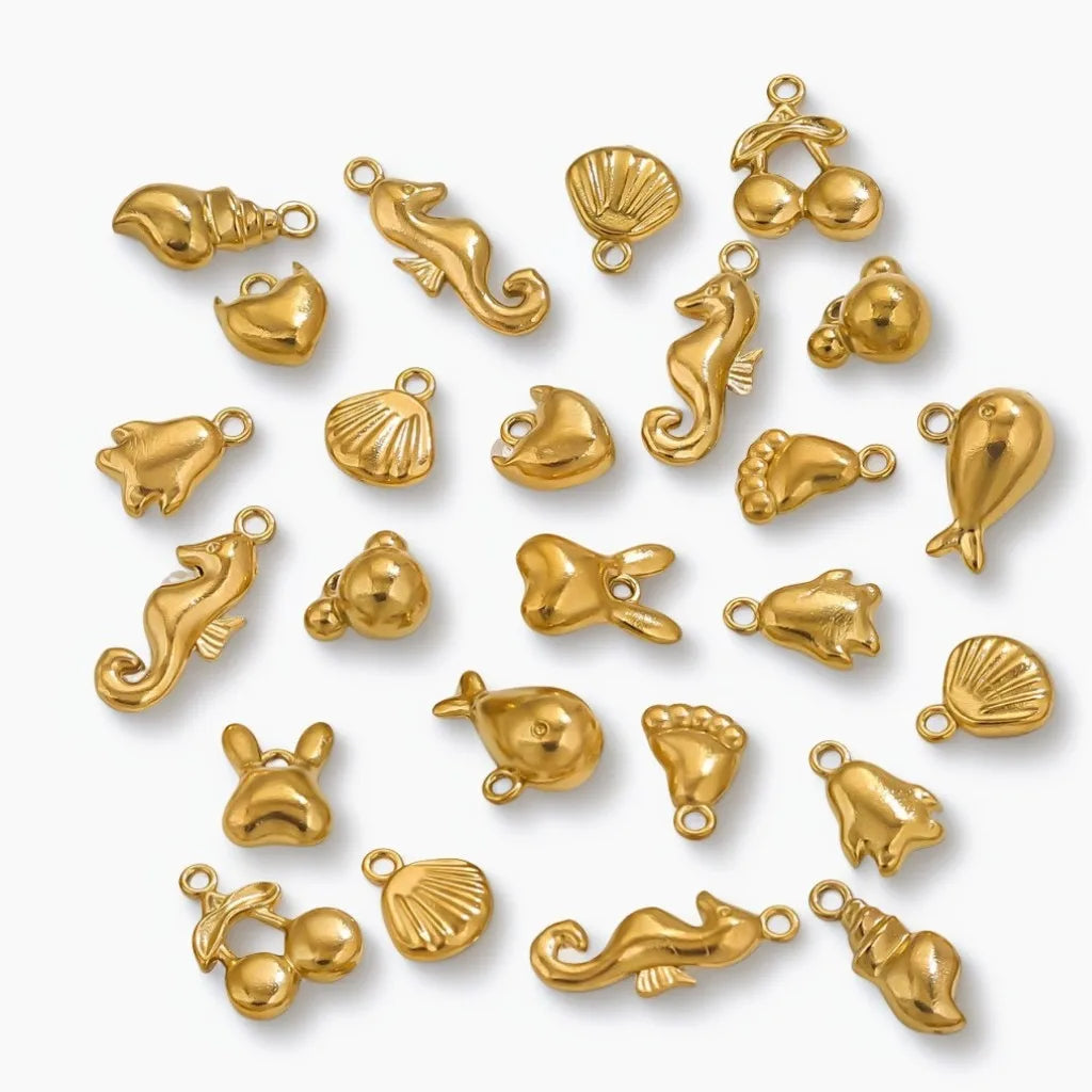 Stainless Steel Ocean Pendants Metal Shell Dolphin Scallop Beach Animal Charms Small Hole Pendant for Bracelets Jewelry Making