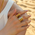 Tarnish Free Stainless Steel Gold Plated Diamond Ring Gold Luxury Diamond Ring for Woman