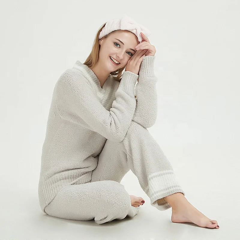 Ow  Warm and Comfortable Winter Polyester Knit  Women Nightgown Household Soft Cozy  Oeko-tex
