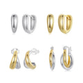925 Sterling Silver Minimalist Two-Tone Ear Buckles Rhodium Hoop Earrings Zircon Women's Trendy Engagement Jewelry-Perfect Gift