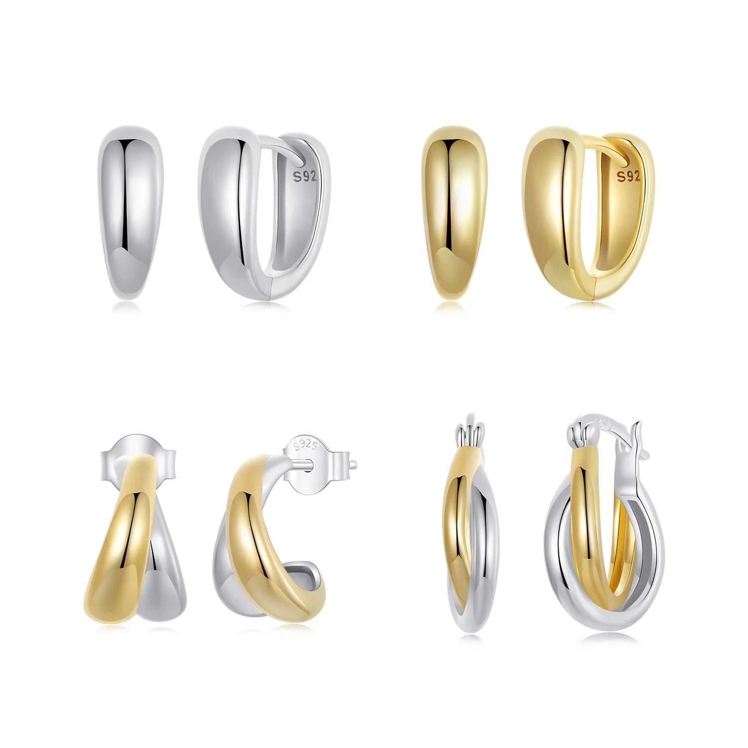 925 Sterling Silver Minimalist Two-Tone Ear Buckles Rhodium Hoop Earrings Zircon Women's Trendy Engagement Jewelry-Perfect Gift