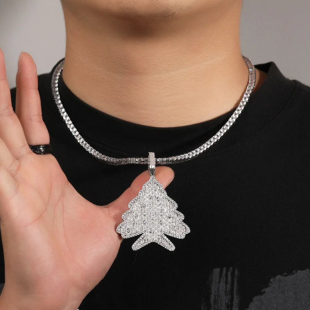 New Arrival Iced Out Tree Pendant 18K Gold Plated Cubic Zirconia Pendant Man Christmas Tree Chain Necklace for Women