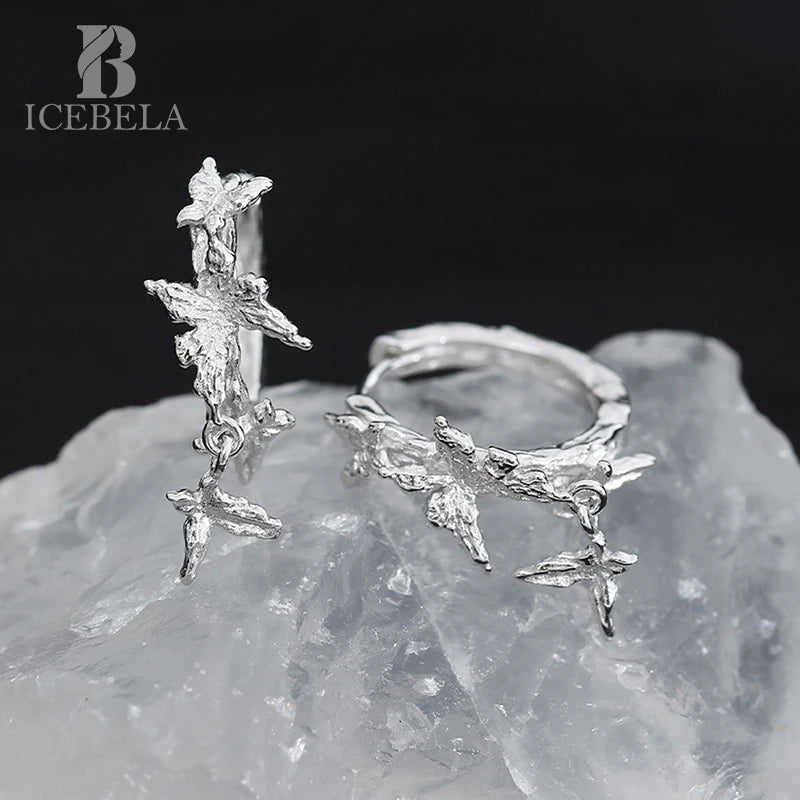 Wholesale Fine Jewelry 925 Sterling Silver Exquisite Korean Unique Niche Matte Textured Butterfly Hoop Earrings for Girls