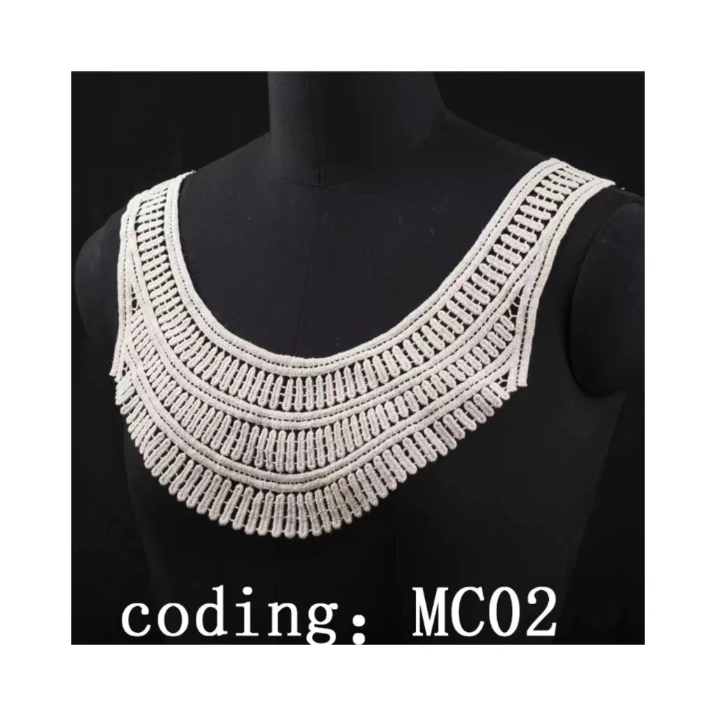 Wholesale Eco-Friendly 100% Cotton Customized Color Hollow Out Applique Embroidery Sewing Collar Lace Neckline for Clothing MC02
