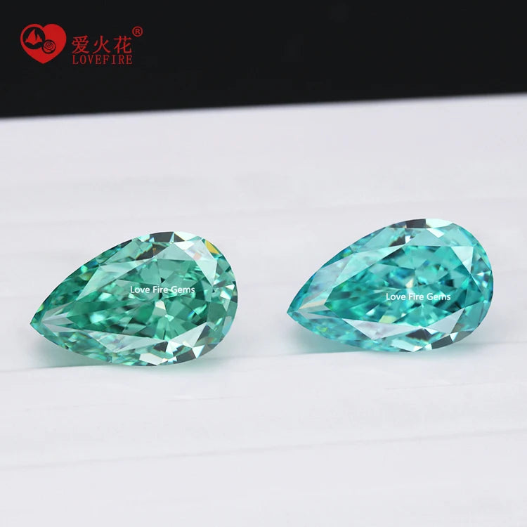 Wholesale Loose Gemstone Paraiba Colors Pear Shape 5A+ 4K CZ Zircon Stone Crushed Iced Cut Cubic Zirconia