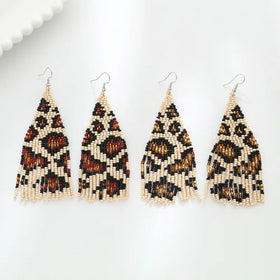 Vintage Leopard Print Handmade Beaded Earrings Personalized Tassel Seed Bead Earrings for Women Jewelry Wholesale