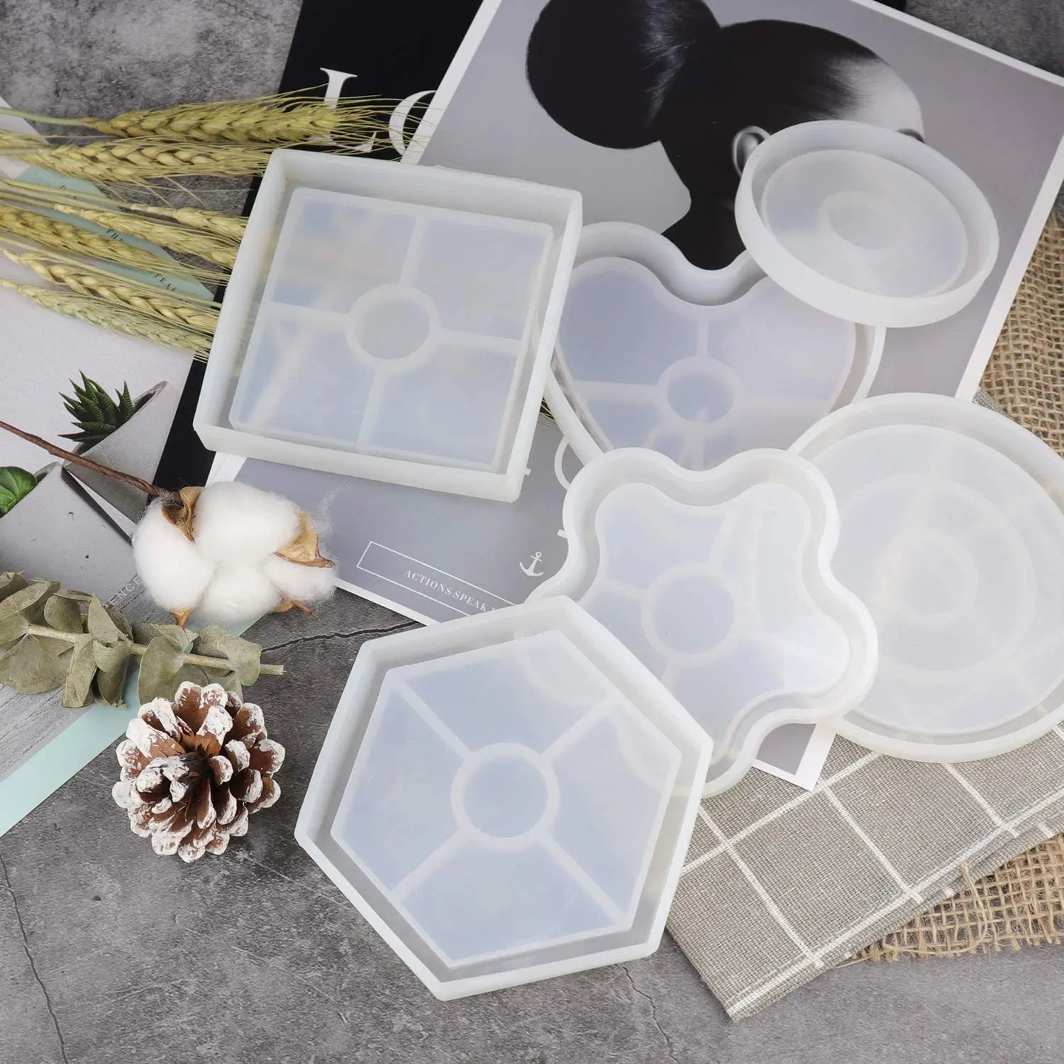 6 Pack Resin Casting Molds Silicone Jewelry Casting Molds Flower Pot Base Coaster Molds Trays for Resin Jewelry DIY Making