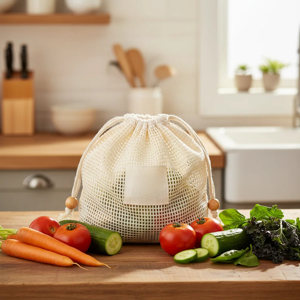 Organic Cotton Reusable Mesh Drawstring Bag Cotton Mesh Produce Bags for Gifts Cosmetic Packing Pouches