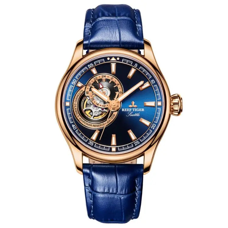 REEF TIGER RGA1639 Dress Men Watch Blue Tourbillon Watches Top Brand Luminous Automatic Mechanical Watch Relogio Masculino