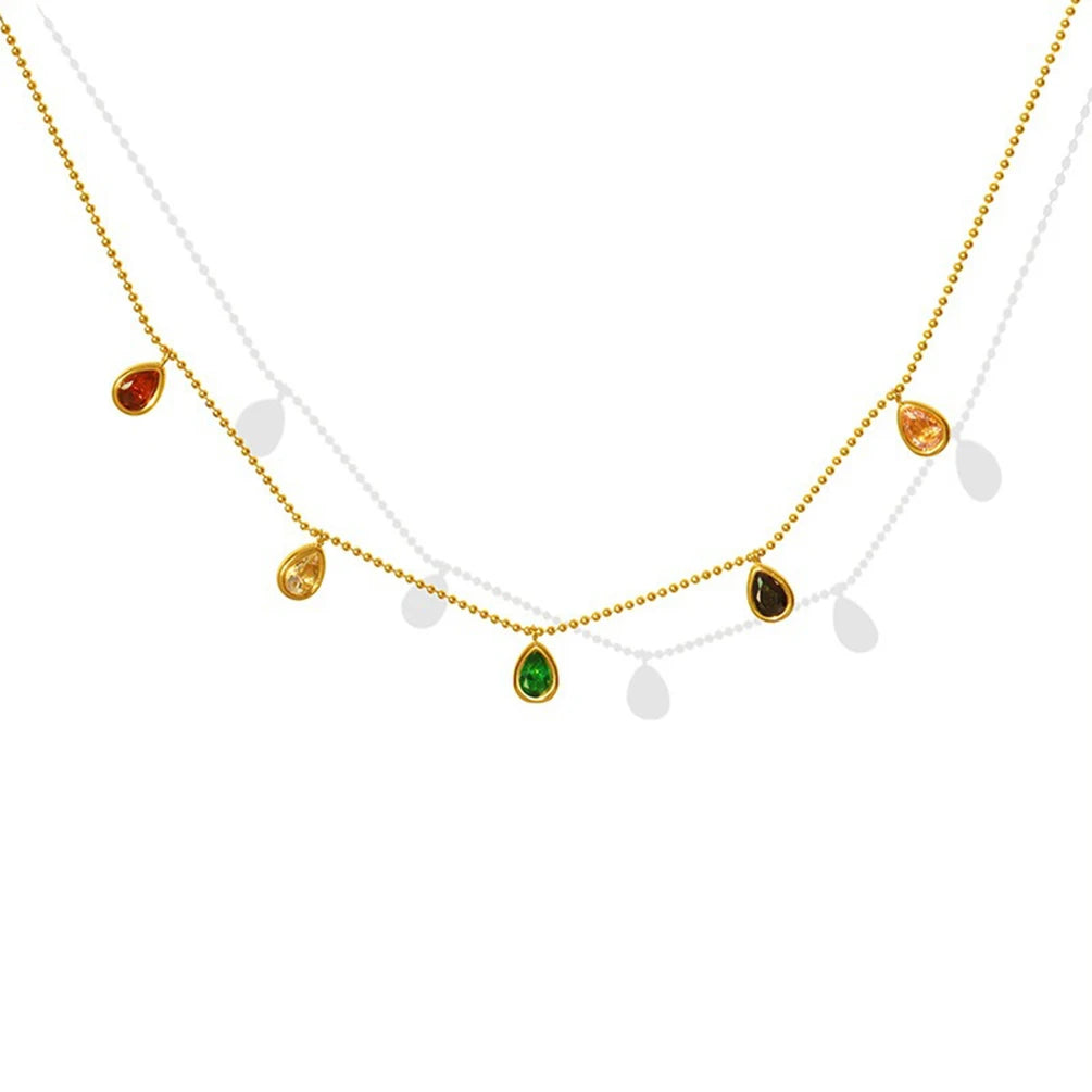 Alin Beautiful Colorful Rainbow Gemstone Pendant Charms Stainless Steel Gold Chains Necklaces