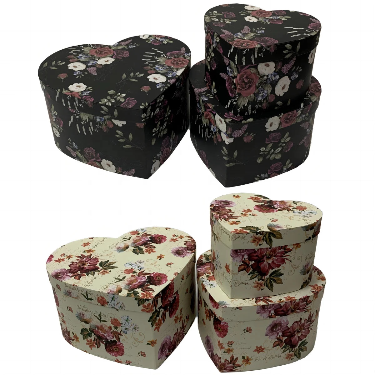 Nordic Style Print Pattern Set 3 Sets Heart-Shaped Gift & Flower Boxes Customizable Stock Paper Packaging Option