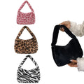 Retro Leopard Print Bags for Women Soft Plush Shoulder Bags Female Large Capacity Travel Bag Winter Warm Fluffy Totes