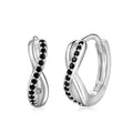 S925 Sterling Silver Rhodium Plated Black Zircon Infinity Hoop Earrings for Women